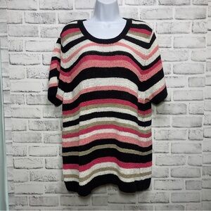 TanJay Stripe Short Sleeve Loose Knit Sweater 3X